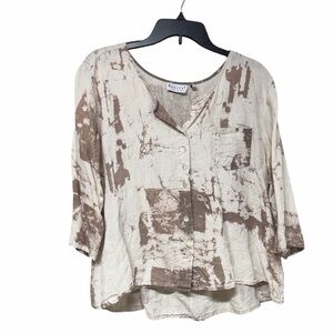 Habitat "Wearable Art" 100% linen button-front shirt size large